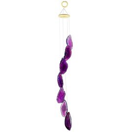 SUNYIK Handmade Natural Agate Slice Wind Chime for Garden Home Decor Window Ornament, Purple Size 25-31 inch