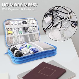Teskyer Travel Organiser Bag, Electronics Travel Organizer, Waterproof, Cable Organiser Bag, Travel Accessories, Travel Holiday Essentials for Men Women, 9.6 x 6.9 Inch, Sky Blue