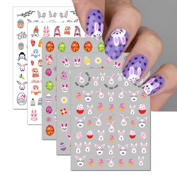 IDDFEVE 12 Sheets Easter Bunny Nail Stickers, Rabbits Ear Carrot