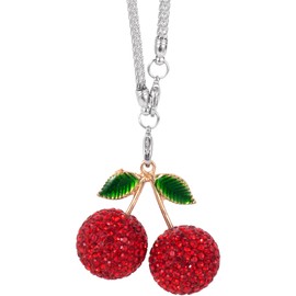 YALOJE Crystal Cherry Car Rear View Mirror Charm, Sparkle Red Cherry Rhinestone Car Hanging Accessories, Automotive Interior Decoration Vehicle Rear View Mirror Pendant Ornament - 1pcs
