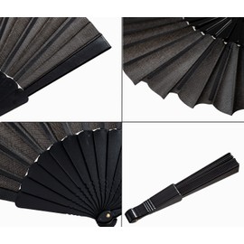 Amajiji Handheld Folding Fan, Stay Cool and Stylish with 4 Pieces Chinese Fan Oriental Cloth Fabric Fans - Perfect for Weddings, Parties, Party, DIY Decoration and Performances (Black)