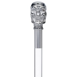 Royal RC Canes Chrome Brass Skull Handle Walking Cane with Clear Lucite Shaft – Stylish Transparent Cane for Women and Canes for Men – 38” Length, 22mm Tip,