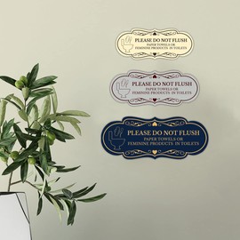 Designer Please Do Not Flush Paper Towels or Feminine Products in Toilets (Pad) Sign (Black/Gold) - Small 1 Pack