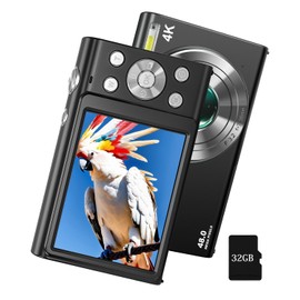 4K Digital Camera, 48 Megapixels, AF Function, 1.2 inches (3 cm) Macro Photography, Video Recording, Time Lapse, Slow Motion, Students, School Trips, Kids, Autofocus, Ultra Lightweight, Beginner Set,