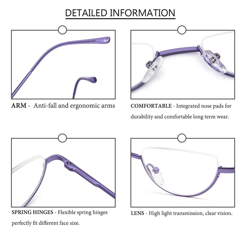 REAVEE 2 Pack Retro Designer Half Frame Reading Glasses for