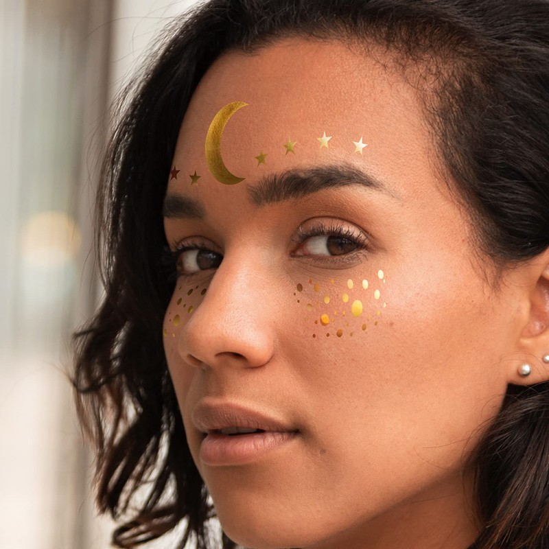 Face Tattoo Sticker Metallic Shiny Temporary Water Transfer Tattoo for