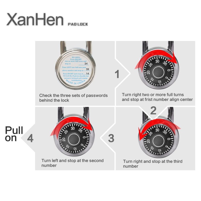 XanHen Combination Padlocks with Metal Body, Indoor Use for Gym