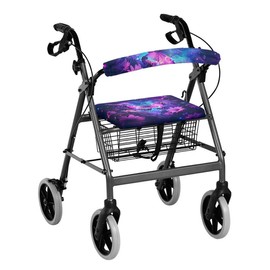 Purple Butterfly Seat Cover for Rollator Walkers for Seniors Ladies, Butterfly Floral Universal Rollator Walker Seat and Backrest Covers Dust Proof Walker Accessories