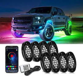 YUGUANG Rock Lights for Trucks, 8 Pods RGB LED Rock Lights with APP Control Music Mode Multicolor Waterproof Underglow for Truck UTV ATV Cars RZR SUV