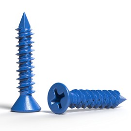 Qualihome - Anclaje de tornillo de hormigón de 3/16 x 1-1/4, cabeza Phillips plana, punta de diamante, tornillos de hormigón azul duraderos, tornillos de anclaje de hormigón resistentes para una