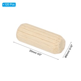 PATIKIL 5/16" x 4/5"(8 x 20mm) Wood Dowel Pins, 120 Pack Fluted Wooden Dowel Pin Straight Groove Rods for Furniture Door Art Crafts Projects