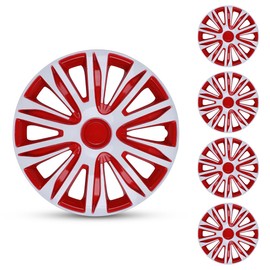 CAROXX Hubcaps 15'', Wheel Rim Cover Universal R15 Hub Caps, Snap On Car Pickup Truck SUV, Wheel Covers, ABS Material, Set of 4, 15-Inch, White & Red Lacquer