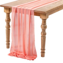 Chiffon Table Runner Coral Red, Romantic Sheer Wedding Table Runner, 27x120 Inches Long Table Runner Tulle, Dressing Table Runner Party Decorations Table Cloth Draping for Bridal & Baby Shower (G)