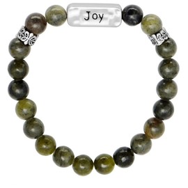 JC Walsh and Sons Connemara Marble Beads Message Bracelet Silvertone Motivation Script Birthday Present Irish Gift (Joy, 1)