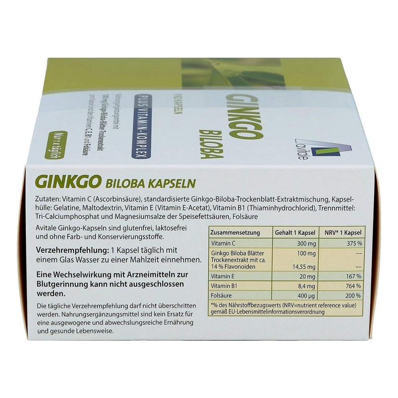 Ginkgo 100 mg Capsules + B1 + C + E