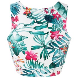 Women's Cut Out Tie Knot Front Scoop High Neck Tank Crop Top Bikini Swimsuit Top Only