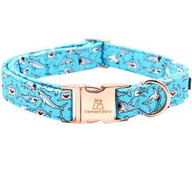 Lionheart glory Blue Dog Collar Shark Print Dog Collar for Medium Dogs Soft Durable Adjustable Dog Collars Boy Pet Gift Summer Collar