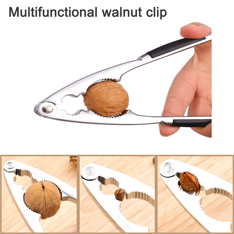 Nutcracker with Non-Slip Handle, 304 Stainless Steel Metal Nutcracker Walnut