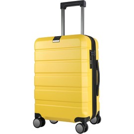 KROSER Hardside Expandable Carry On Luggage with Spinner Wheels & Built-in TSA Lock, Durable Suitcase Rolling Luggage with USB Port, Carry-On 20-Inch Yellow