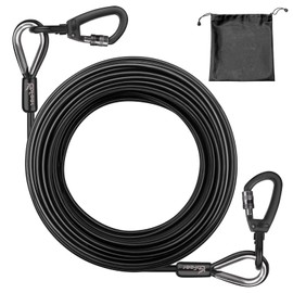 Pet Tie Out Cable for Dogs Up to 125 Pounds, 20FT Dog Lead for Yard Heavy Duty Long Dog Lead Line with PVC Coating Dog Runner for Outside Camping Black