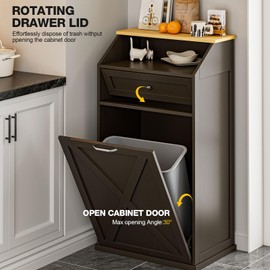 GAZHOME 13 Gallon Tilt Out Trash Cabinet, Upgrade Wooden Recycling Cabinet with Flip Door,Brown