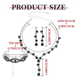 Evlry Brautschmuck-Set Schwarz Strass Halskette Ohrringe Armbänder Sets Schmuck Hochzeits-Accessoires für Damen