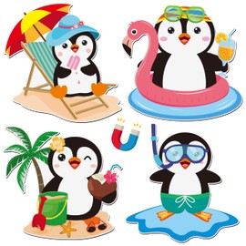 JAPBOR Cruise Door Decorations Magnetic - 4PCS Penguin Cruise Magnet, Summer Cute Penguins Theme Car Ship Cabin Refrigerator Magnets Decal, Funny Animal Fridge Magnetic Stickers for Beach Party Decor