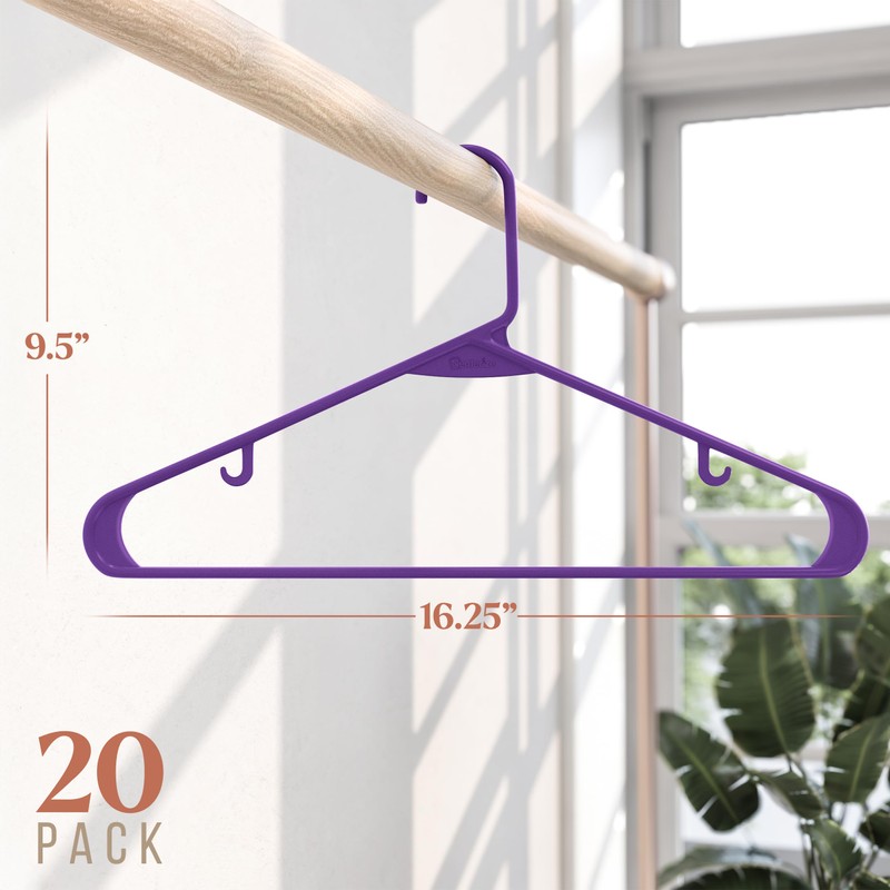 Clothes Hangers Plastic 20 Pack - Purple Plastic Hangers -