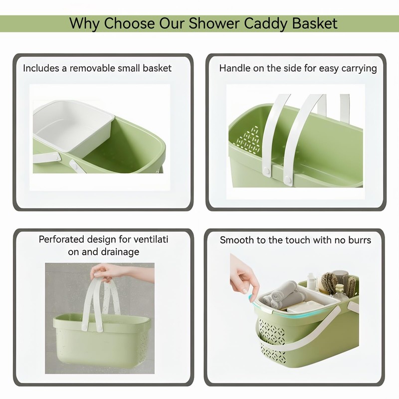 Plastic Shower Caddy Basket,Storage Basket with Handle Green