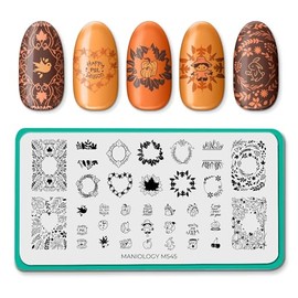 Maniology Fall Frames Nail Stamping Plate, Rustic Leafy Borders Stamp Plates, Cozy Autumn Wreath Manicure Designs, Earthy and Neutral Leaf Patterns