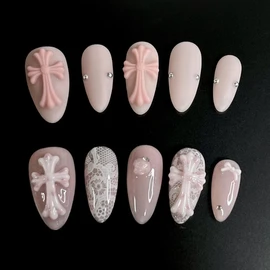 King Chrome Hearts handmade nail tips (2 types to choose from) - Matte / 왕 크롬하츠 수제네일팁(2type 중 선택가능) - 무광