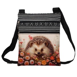 LiuenMgg Floral Hedgehog Messenger Bag Small Ethnic Pattern Printed Adjustable Strap Crossbody Zipper Bag Floral Hedgehog Phone Bag Wallet Cute Shoulder Handbag for Women Friends -2