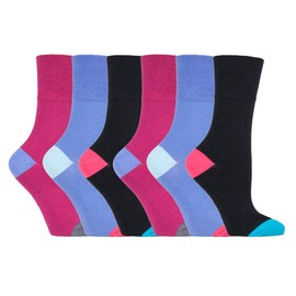 Gentle Grip - 6 Pack Womens Non Elastic Loose Top Patterned Cotton Rich Socks (4-8 uk, GG188)
