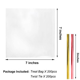 Morepack Morepack Cello Cellophane Treat Bags,200 PCS Clear Pastic Gift Bags with Twist Ties (7"x7")