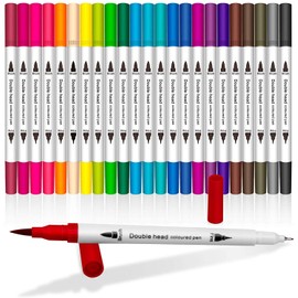 Madeki Feutre Coloriage Adulte, 0.4 mm Double Pointes Feutre Fine et Pinceau Colour à l'eau Stylos de dessin pour Bullet Journal, Mandalas, Calligraphy, 24 Colours
