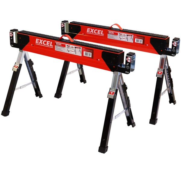 Excel Steel Saw Horse Adjustable Legs Twin Pack