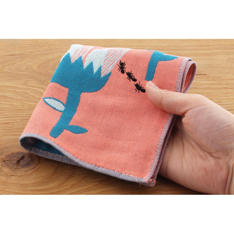 Kusubashi Mon Ori morita MiW Gauze Handkerchief, Ants, Salmon Pink,