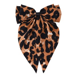 Brown Leopard Print Hair Clip for Women Girls Bow Hairpins for Adults Styling Big Large Long Tail Hair Bows for Party Cosplay Bowknot Leopard Print Hair Accessories for Girls Women