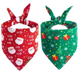 THLOH Christmas Dog Bandanas - 2 Pack Reversible Santa Claus and Christmas Tree Dog Scarf for Boy & Girl, Premium Durable Fabric, Festival Dog Bib, Holiday Bandana for Small and Medium Dogs (Small)