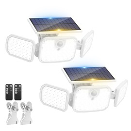 Peasur 2 Pack Clip on Solar Motion Lights Outdoor with Remote Control, Solar Security Light with 3 Modes, IP65 Waterproof Flood Lights Outside for Camping Garden Patio Garage Backyard, White
