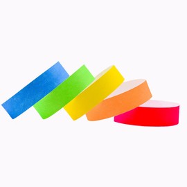 QPINGH Paper Wristbands, 200pcs ¾” x 10” Neon Waterproof, Lightweight Adhesive Wristbands for Events, Concerts, Parties
