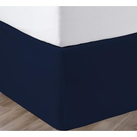 SGI bedding 15 Inch Drop Bed Skirt Queen Size with Platform to Stay in Place Elegant Pleated Design with Split Corners Wrinkle Resistant Fabric for Modern and Stylish Look - Navy Blue