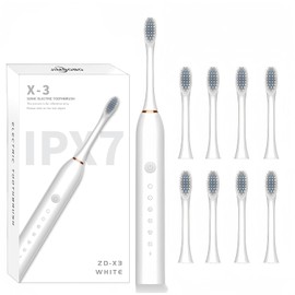 JIMBOBO Sónicos Cepillos de Dientes Eléctricos para Adultos y Niños - 8 Cabezales, 42,000 VPM, 6 Modos, 2 Minutos Reloj Temporizador, Carga Rápida USB (Blanco, 8-Cabezas)