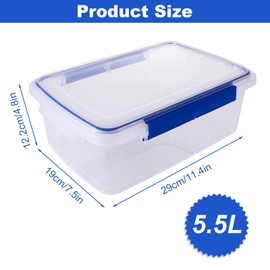 MUXHEL 2 recipientes grandes de almacenamiento de alimentos con tapa hermética, recipiente reutilizable de 5.5 l, caja de pan de plástico de grado alimenticio para pan casero, galletas, alimentos