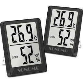 Sonomo Thermal Hygrometer 2 Piece Thermometer Indoor Hygrometer Digital Room Thermometer Humidity Meter with High Accuracy for Indoor Baby Room Living Room Office, Black