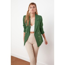 Trendyol Women Plus Size Regular fit Double-Breasted Lapel Collar Woven Jacket Khaki