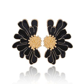 Obmyec Flower Stud Earring Fashion Daisy Earrings Boho Exaggerated Beach Earring Ear Statement Jewelry for Women and Girls (Black)
