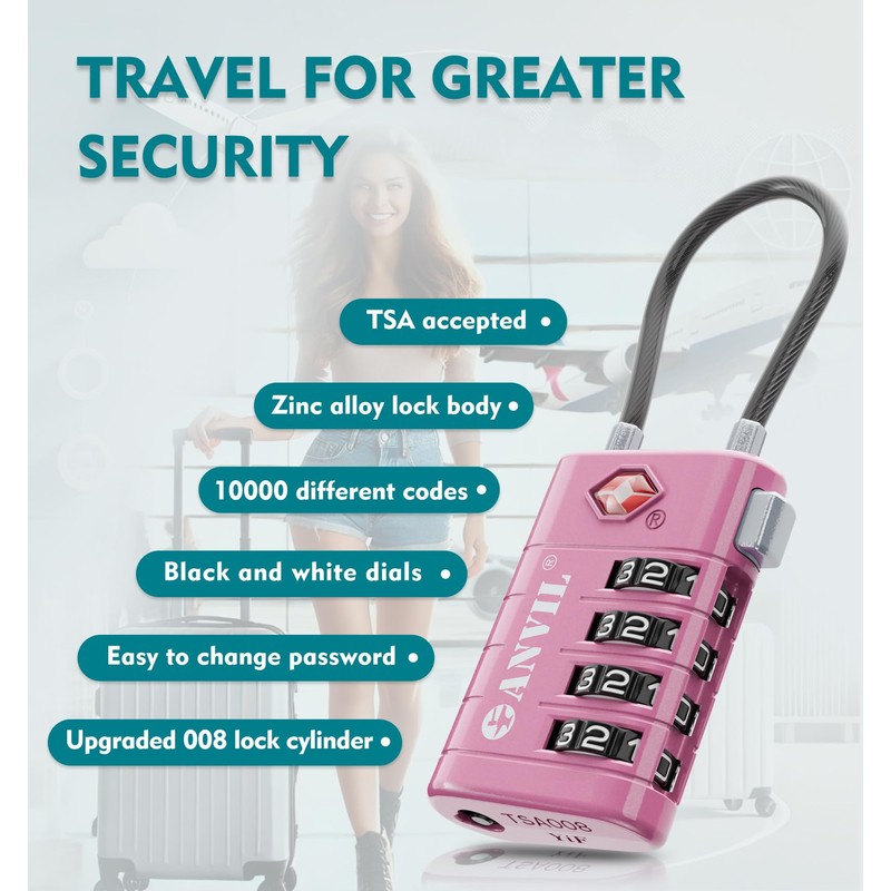 ANVIL 4 Digit Luggage Locks, TSA Locks for Luggage, Advanced