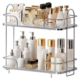 Seoneiro 2 Tier Corner Bathroom Counter Organizer, Cosmetic Skincare ，Bathroom Countertop Perfume Tray Vanity, Kitchen Spice Corner Storage Shelf