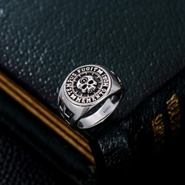 PROESS Memento Mori Ring 925 Sterling Silver Skull Rings Skull Ring Memento Mori Jewellery Gift for Men and Women (Size 7/8/9/10), Sterling Silver, No Gemstone